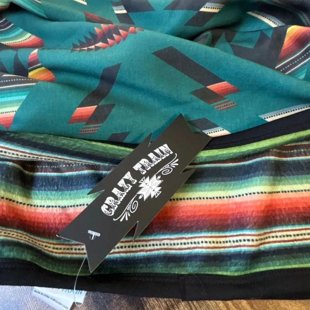 NEW w tag Crazy Train reversible soft serape print blanket western cowboy aztec